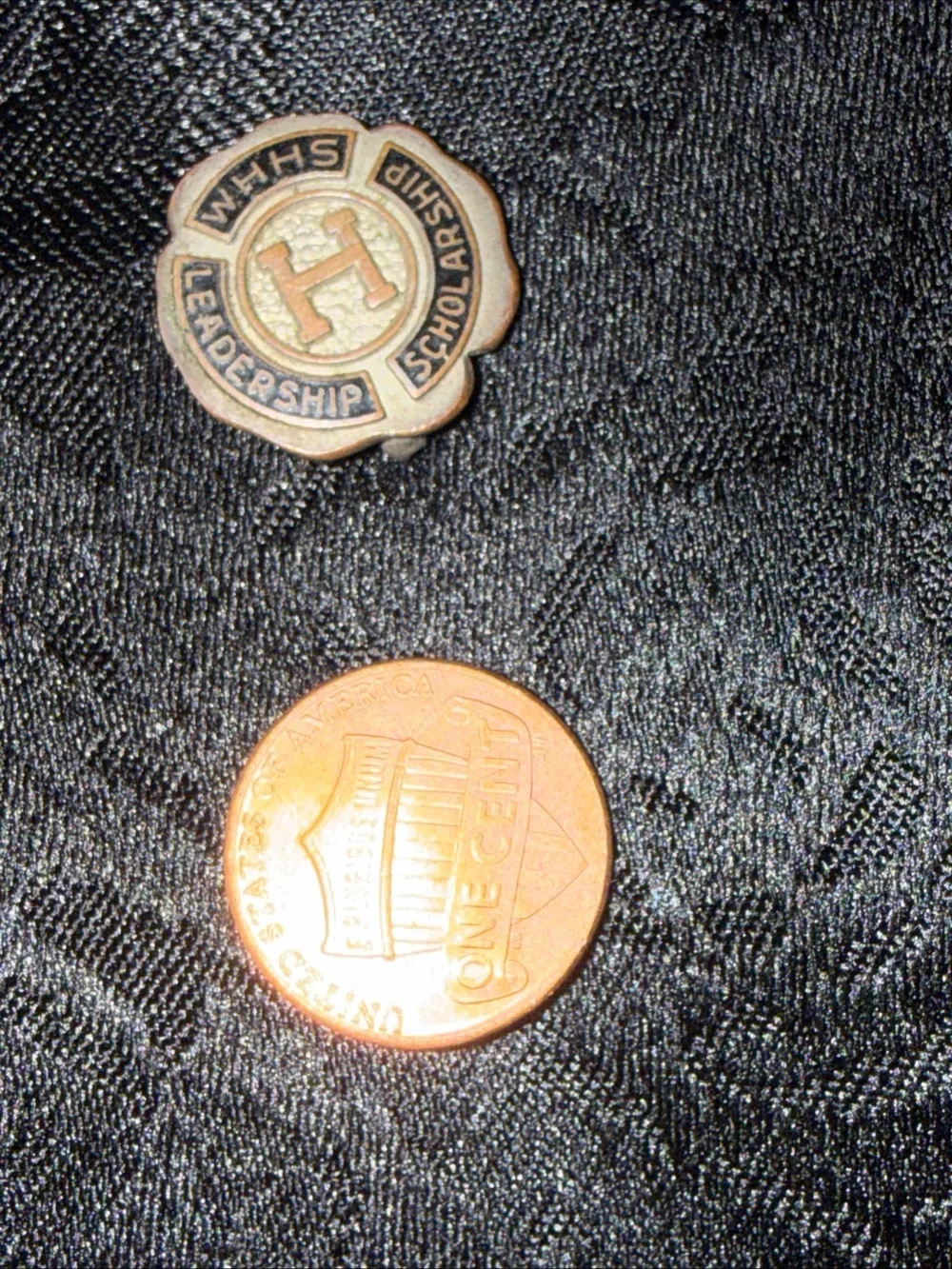 School Emblem Pin Bronze & Black enamel Scholarship Leadership VINTAGE